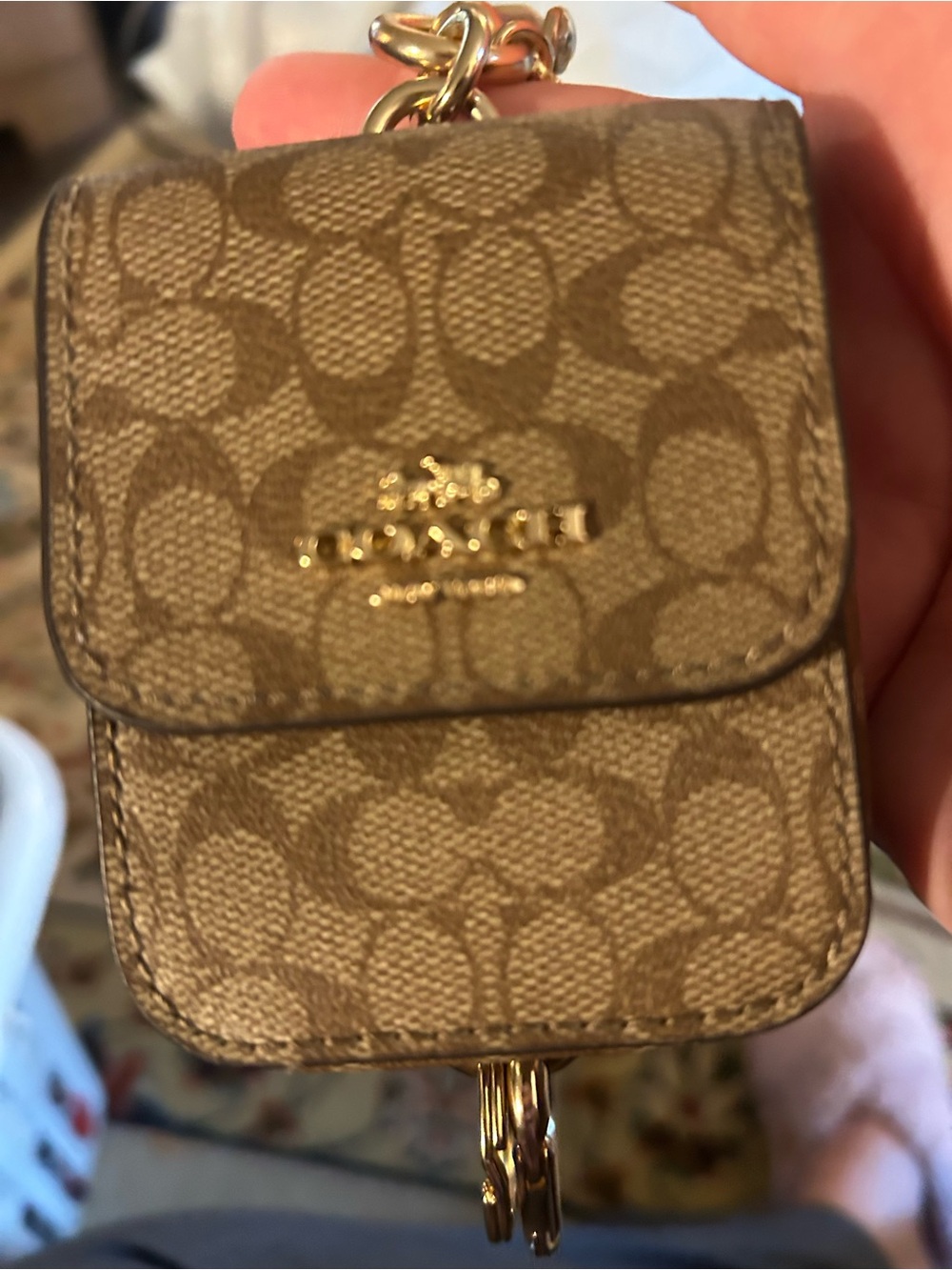 Coach Brown Signature Canvas Mini Keychain Pouch with Gold Hardware
